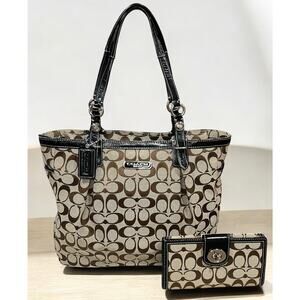 Y2K Coach F16566 Signature Jacquard North South Tote Bag & Wallet